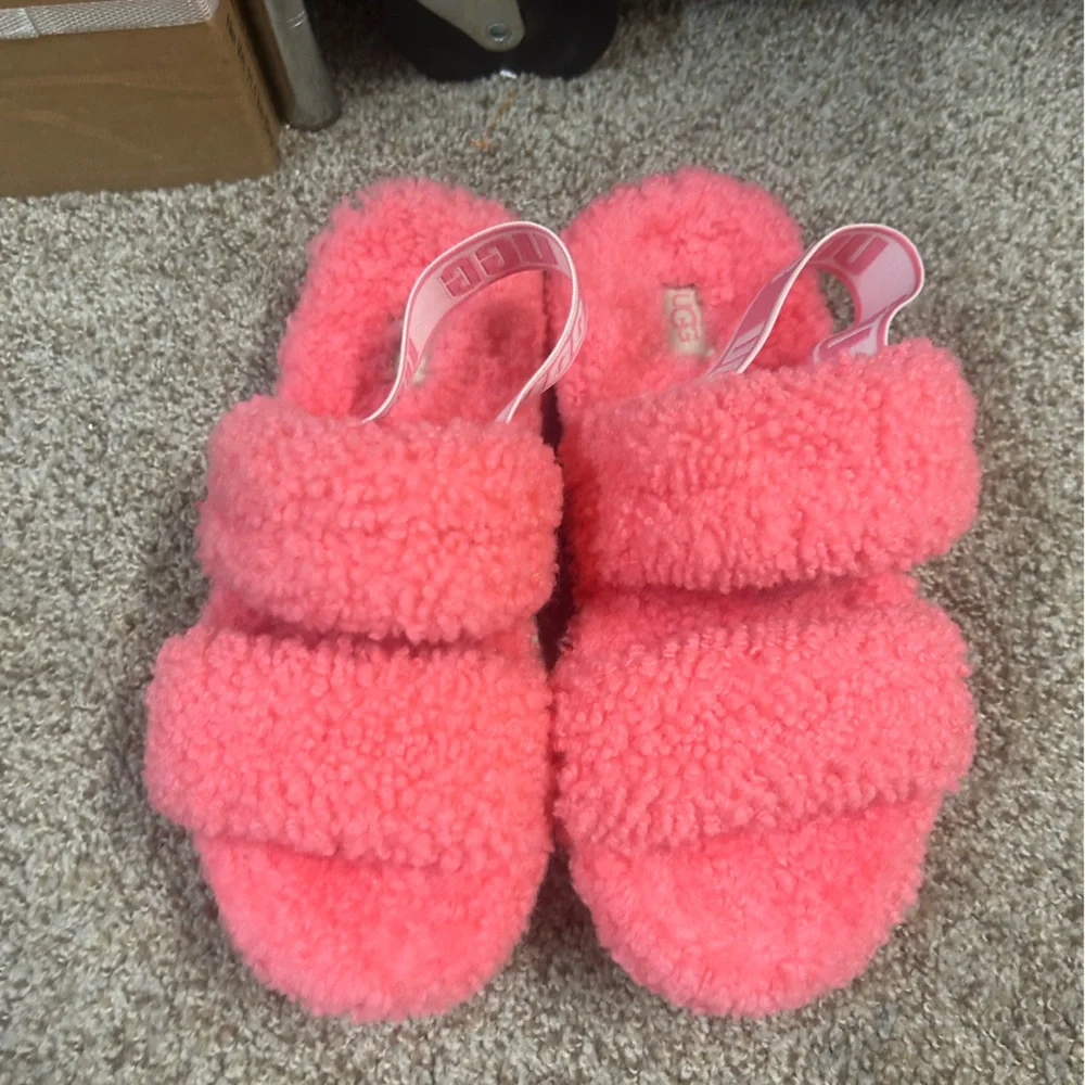 UGG Oh Fluffita Women's Shearling Slingback Platform Sandals Slipper Pink Size 8